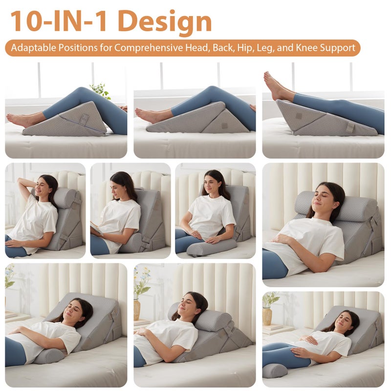 BIEEZZK 3PCS Wedge Pillow Set, Adjustable Wedge Pillow Headboard, Bed Wedge Pillows for Back Pain Relief, Sleeping, Post Surgery, Back Support Pillow for Bed Sitting Up, Snoring, GERD, Grey - Image 2