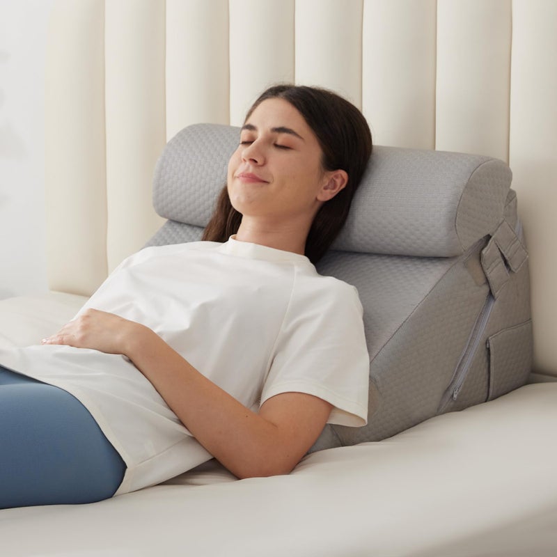 BIEEZZK 3PCS Wedge Pillow Set, Adjustable Wedge Pillow Headboard, Bed Wedge Pillows for Back Pain Relief, Sleeping, Post Surgery, Back Support Pillow for Bed Sitting Up, Snoring, GERD, Grey - Image 1