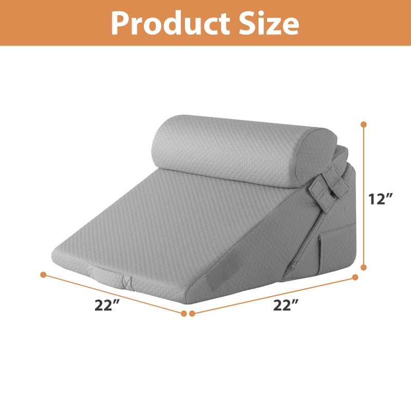 BIEEZZK 3PCS Wedge Pillow Set, Adjustable Wedge Pillow Headboard, Bed Wedge Pillows for Back Pain Relief, Sleeping, Post Surgery, Back Support Pillow for Bed Sitting Up, Snoring, GERD, Grey - Image 3
