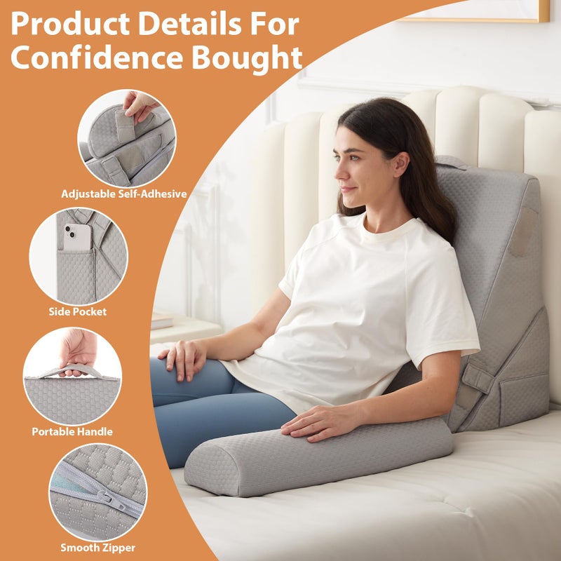 BIEEZZK 3PCS Wedge Pillow Set, Adjustable Wedge Pillow Headboard, Bed Wedge Pillows for Back Pain Relief, Sleeping, Post Surgery, Back Support Pillow for Bed Sitting Up, Snoring, GERD, Grey - Image 4