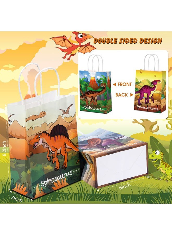 Pajean 24 Pcs Dinosaur Party Favor Gift Bags with Handle, Dinosaur Kraft Paper Gift Wrap Bags Kids Goodie Treat Bags for Boys Girls Dinosaur Dino Theme Birthday Baby Shower Party Supplies(Vivid Style) - Image 3