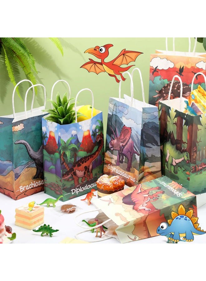 Pajean 24 Pcs Dinosaur Party Favor Gift Bags with Handle, Dinosaur Kraft Paper Gift Wrap Bags Kids Goodie Treat Bags for Boys Girls Dinosaur Dino Theme Birthday Baby Shower Party Supplies(Vivid Style) - Image 2