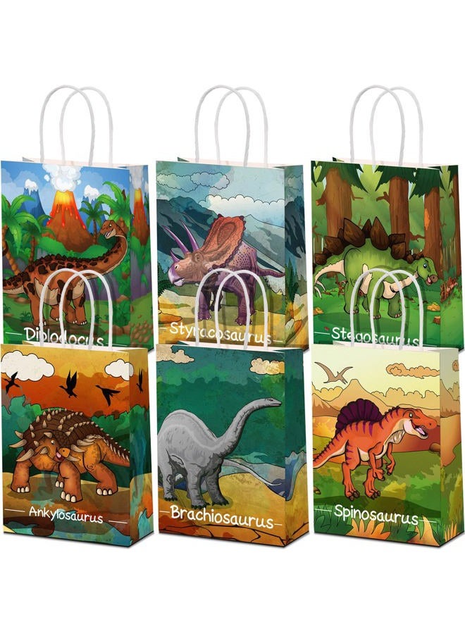 Pajean 24 Pcs Dinosaur Party Favor Gift Bags with Handle, Dinosaur Kraft Paper Gift Wrap Bags Kids Goodie Treat Bags for Boys Girls Dinosaur Dino Theme Birthday Baby Shower Party Supplies(Vivid Style) - Image 1