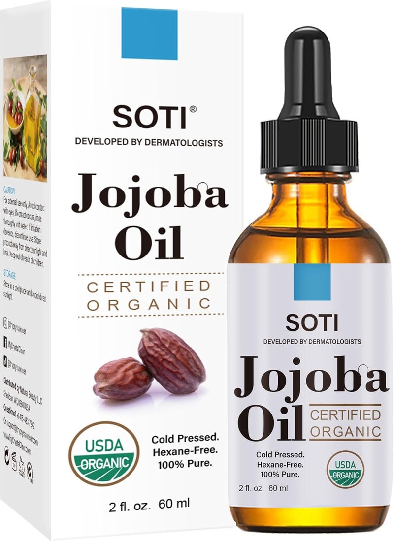 SOTI Jojoba Oil (2oz), USDA Certified Organic, Made in USA, 100% Pure, Cold Pressed, Hexane Free by . Natural Moisturizer for Hair, Skin, Scalp, and Nails, Promotes Healthy Hydration & Shine - Image 1