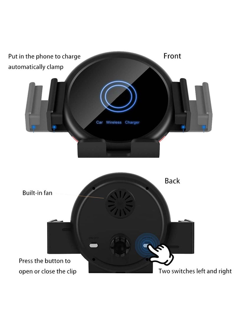 KASTWAVE 20W Qi Wireless Car Charger Mount Holder Compatible for Samsung Galaxy Z Fold4 Fold3 Z Fold2 Fold S22 Ultra, Two Coil Support Portrait Unfold Auto Clamping Charging Car Mount with Cooling Fan - Image 3