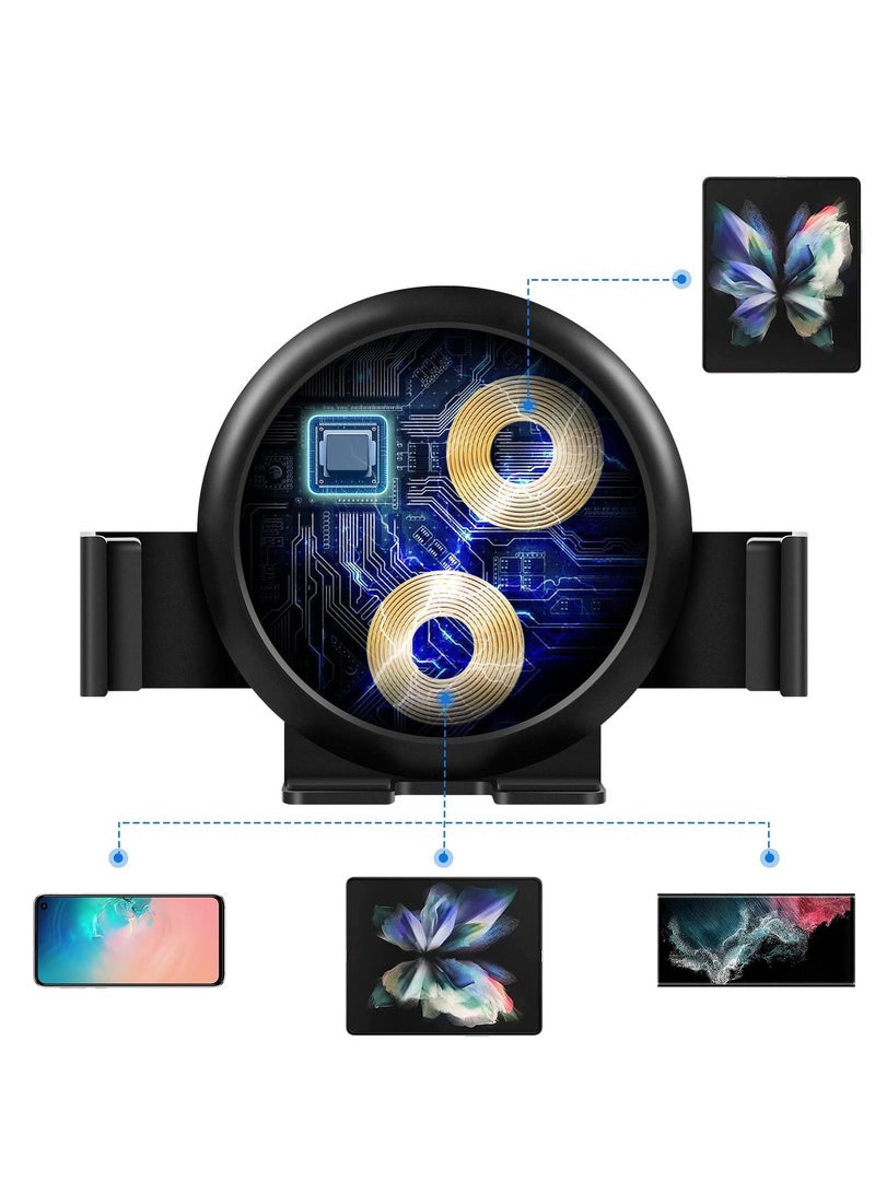 KASTWAVE 20W Qi Wireless Car Charger Mount Holder Compatible for Samsung Galaxy Z Fold4 Fold3 Z Fold2 Fold S22 Ultra, Two Coil Support Portrait Unfold Auto Clamping Charging Car Mount with Cooling Fan - Image 5