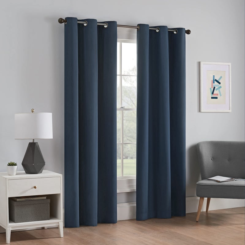 Eclipse Microfiber Total Privacy Blackout Thermal Grommet Window Curtain for Bedroom 1 Panel 42 in x 84 in Navy