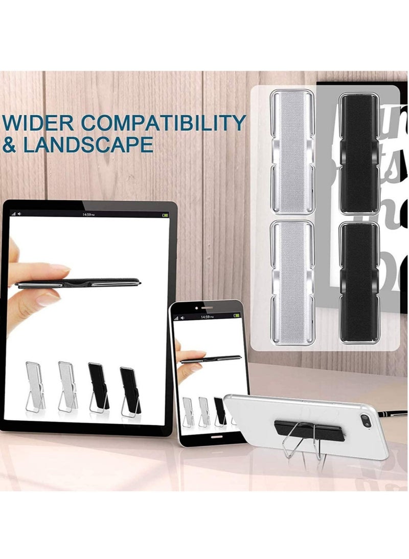 ELTRAZONE 4 Pieces Finger Strap Phone Holder Elastic Finger Holder Cell Phone Grip Holder Finger Strap with Stand for Smartphones, Small Tablets (Black, Silver) - Image 3