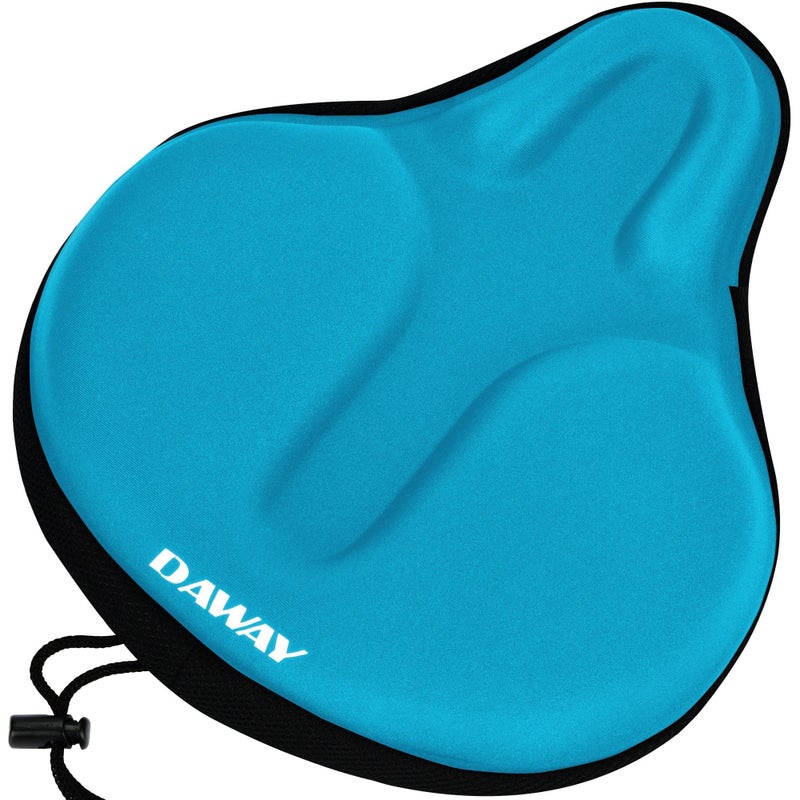 DAWAY C6 Large Comfortable Bike Seat Cushion - Extra Soft Bicycle Saddle Cover, Thick Memory Foam & Gel Padded, Comfort Cycling Pad, Fit for Peloton, Stationary Exercise, Mountain, Road Bikes, Blue - Image 1