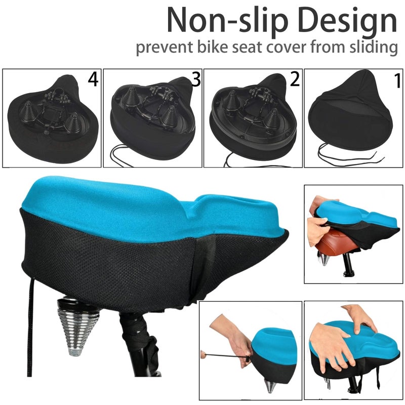 DAWAY C6 Large Comfortable Bike Seat Cushion - Extra Soft Bicycle Saddle Cover, Thick Memory Foam & Gel Padded, Comfort Cycling Pad, Fit for Peloton, Stationary Exercise, Mountain, Road Bikes, Blue - Image 5