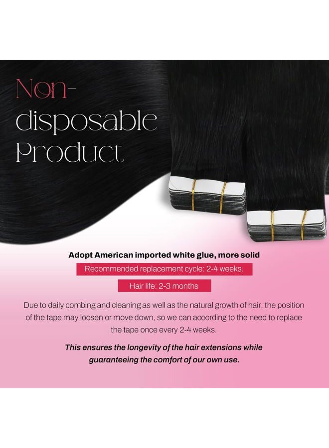 Moresoo Black Tape in Hair Extensions Human Hair Seamless Hair Extensions Tape in Jet Black Hair Extensions Human Hair Tape in Real Hair Extensions Tape in Human Hair 22 Inch #1 20pcs 50g - Image 3
