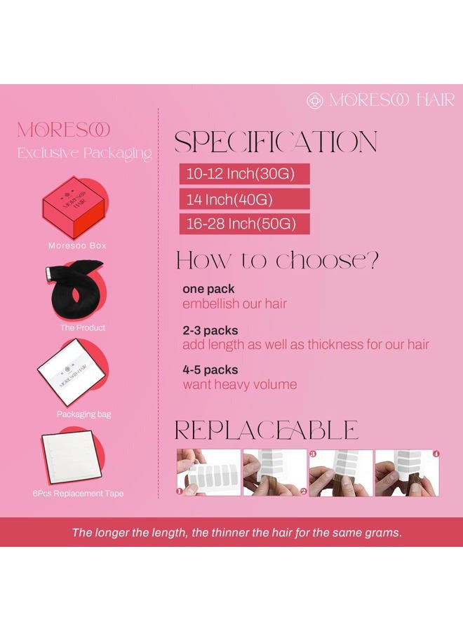 Moresoo Black Tape in Hair Extensions Human Hair Seamless Hair Extensions Tape in Jet Black Hair Extensions Human Hair Tape in Real Hair Extensions Tape in Human Hair 22 Inch #1 20pcs 50g - Image 4