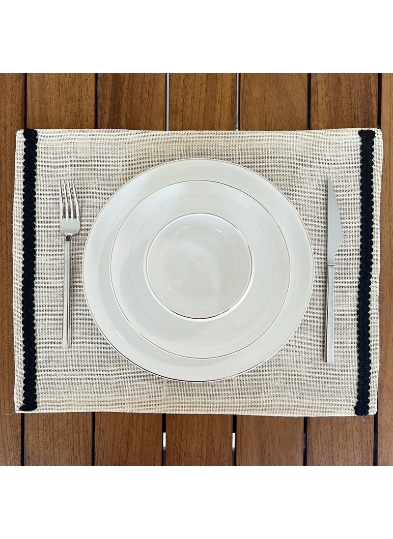 Deseni̇zmir PatternIzmir Placemat Jute Straw White Striped 2-Piece