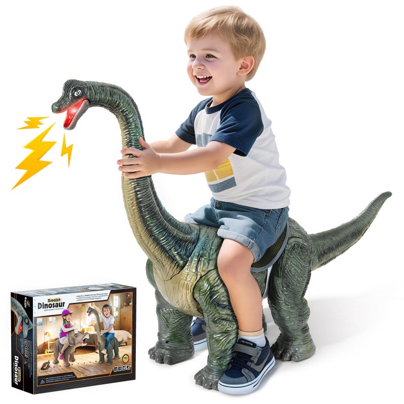 Twinkoo Dinosaur Ride On Toy Cars for Kids,Twinkoo Realistic Brachiosaurus Push Car with Three Sound Effects,Sound and Light Effects PP Wheels for Indoor/Outdoor Play,Best Gift for Kids(Brachiosaurus) - Image 1