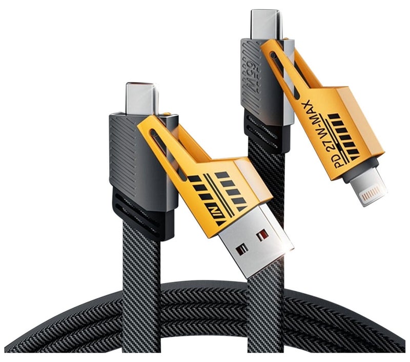 4-in-1 Usb-C Charging & Data Cable, 2 Drag 2 Fast Charging Cable With 100cm Mech cable, for Ipad, SamSung Galaxy - Supports Power Delivery Up to 65W, Dual-use Type-c to Lighting Dual USB - Image 1