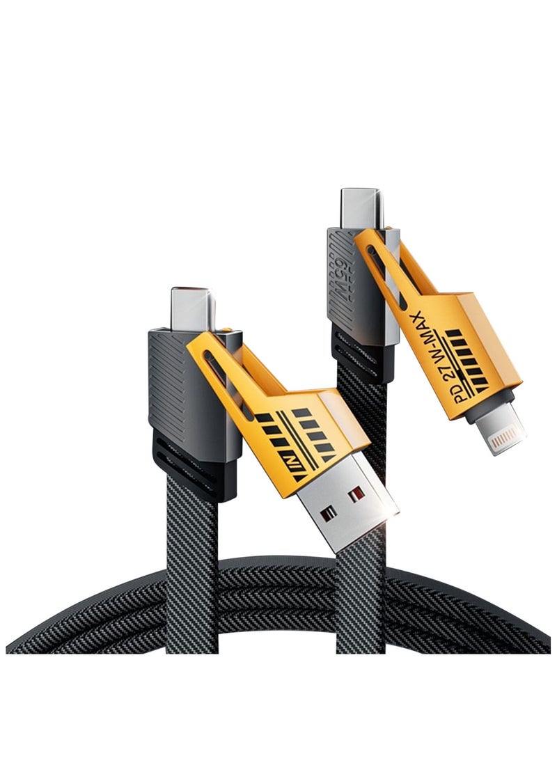 Generic - 4-in-1 Usb-C Charging & Data Cable, 2 Drag 2 Fast Charging Cable With 100cm Mech cable, for Ipad, SamSung Galaxy - Supports Power Delivery Up to 65W, Dual-use Type-c to Lighting Dual USB - Image 1