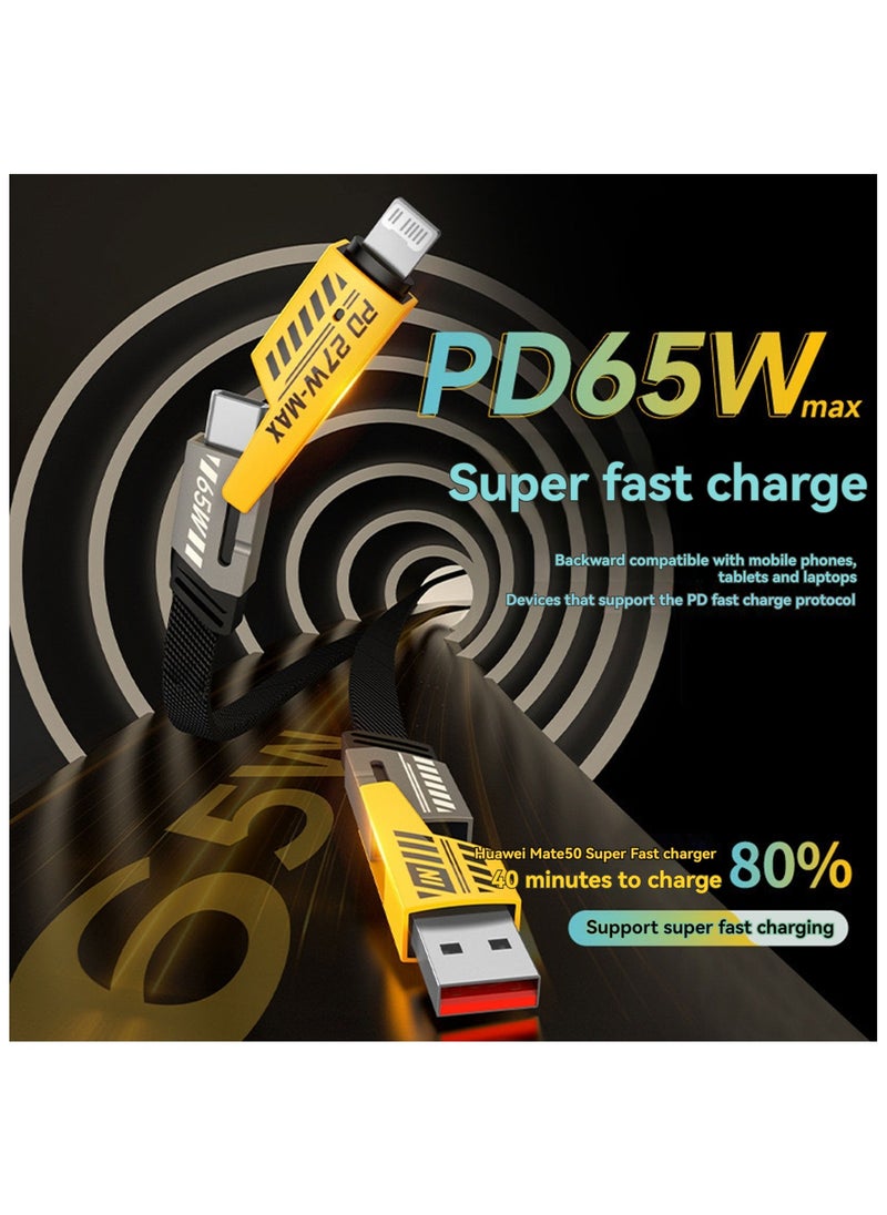 Generic - 4-in-1 Usb-C Charging & Data Cable, 2 Drag 2 Fast Charging Cable With 100cm Mech cable, for Ipad, SamSung Galaxy - Supports Power Delivery Up to 65W, Dual-use Type-c to Lighting Dual USB - Image 1