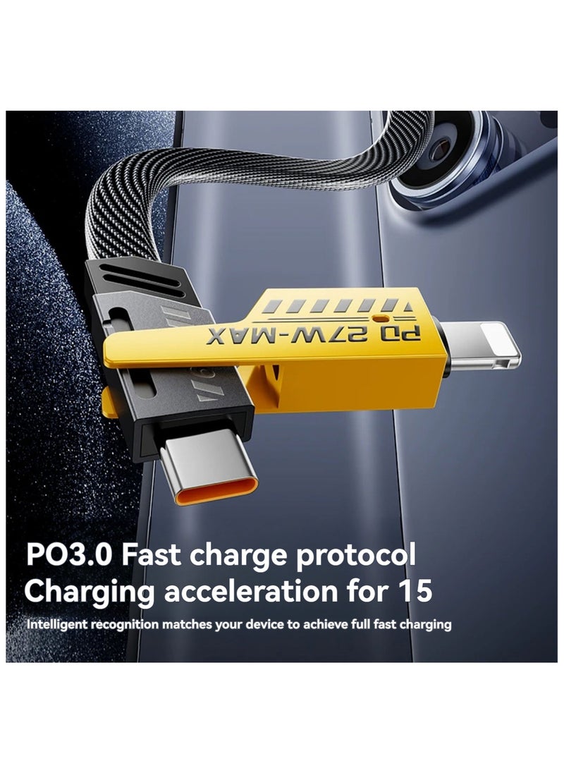 Generic - 4-in-1 Usb-C Charging & Data Cable, 2 Drag 2 Fast Charging Cable With 100cm Mech cable, for Ipad, SamSung Galaxy - Supports Power Delivery Up to 65W, Dual-use Type-c to Lighting Dual USB - Image 1