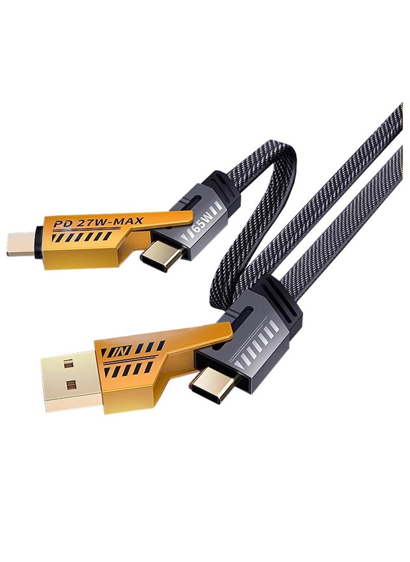 Generic - 4-in-1 Usb-C Charging & Data Cable, 2 Drag 2 Fast Charging Cable With 100cm Mech cable, for Ipad, SamSung Galaxy - Supports Power Delivery Up to 65W, Dual-use Type-c to Lighting Dual USB - Image 1