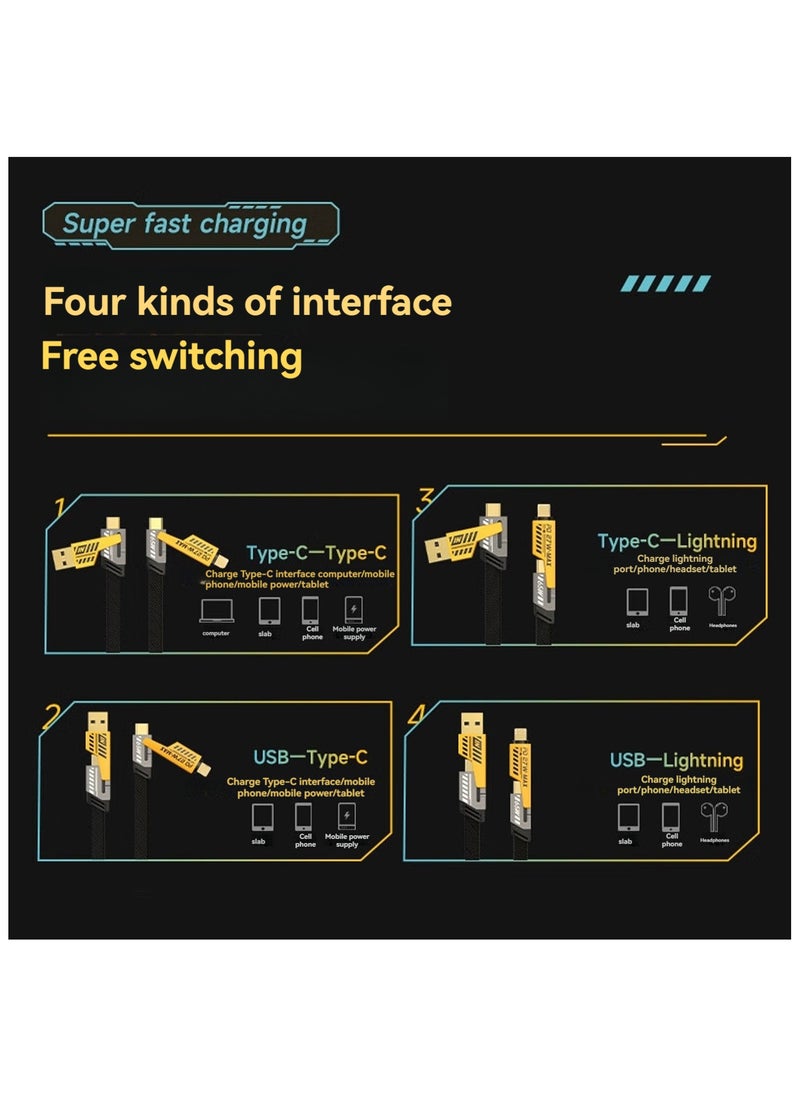 Generic - 4-in-1 Usb-C Charging & Data Cable, 2 Drag 2 Fast Charging Cable With 100cm Mech cable, for Ipad, SamSung Galaxy - Supports Power Delivery Up to 65W, Dual-use Type-c to Lighting Dual USB - Image 1