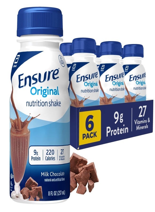 Ensure Original Milk Chocolate Nutrition Shake | Small Meal Replacement Shake | Ready To Drink | 9g Protein, 27 Vitamins and Minerals | 8 fl oz - 6 Pack - Image 1