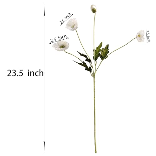 ATFL White Poppy Flowers Artificial for Wedding Decorations,12 Pcs Fake Faux Silk Poppies Bulk for Home Decor Table Centerpieces Floral Arrangement (23.5‘’, White) - Image 3