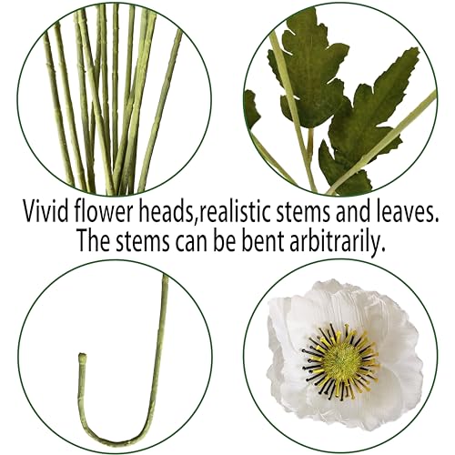 ATFL White Poppy Flowers Artificial for Wedding Decorations,12 Pcs Fake Faux Silk Poppies Bulk for Home Decor Table Centerpieces Floral Arrangement (23.5‘’, White) - Image 4