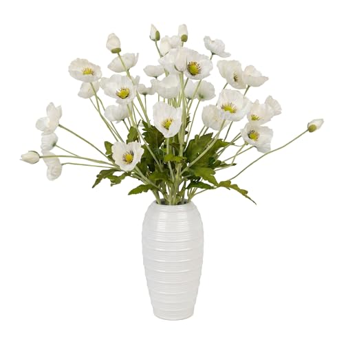 ATFL White Poppy Flowers Artificial for Wedding Decorations,12 Pcs Fake Faux Silk Poppies Bulk for Home Decor Table Centerpieces Floral Arrangement (23.5‘’, White) - Image 1