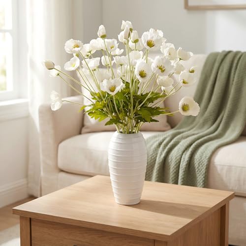 ATFL White Poppy Flowers Artificial for Wedding Decorations,12 Pcs Fake Faux Silk Poppies Bulk for Home Decor Table Centerpieces Floral Arrangement (23.5‘’, White) - Image 5