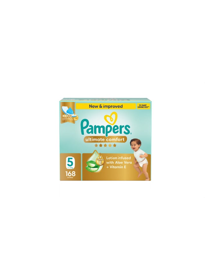 Pampers Premium Care Taped Baby Diapers, Size 5, 11-16kg,  Softest Absorption for Ultimate Skin Protection, 168 Count - Image 2