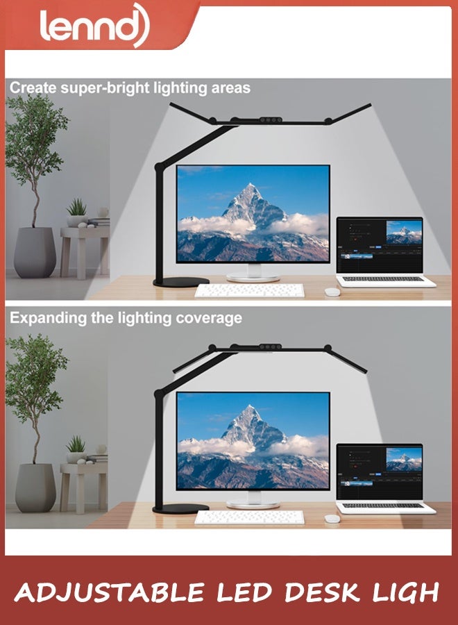 لينند مصباح المكتب مع إضاءة الغلاف الجوي ، ضوء المكتب القابل للتعديل للمكتب المنزلي مع القاعدة ، ضوء الطاولة التلقائي الساطع 24 واط مع ذراع التأرجح القابل للتدوير لجهاز الكمبيوتر على مقعد العمل - Image 2