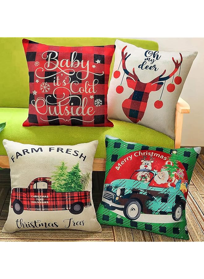 The Bros زينة عيد الميلاد، أغطية وسائد عيد الميلاد 18 × 18 بوصة مجموعة من 4 - أغطية وسائد محايدة - غطاء وسادة مربع بسحاب من سلسلة عيد الميلاد - Image 1
