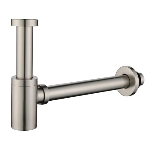 GORDEE Bathroom Brass Contemporary Round Bottle P Trap 114 Lavatory Adjustable Basin Sink Waste Drain PTrap Kit General US Standard Brushed Nickel - Image 1