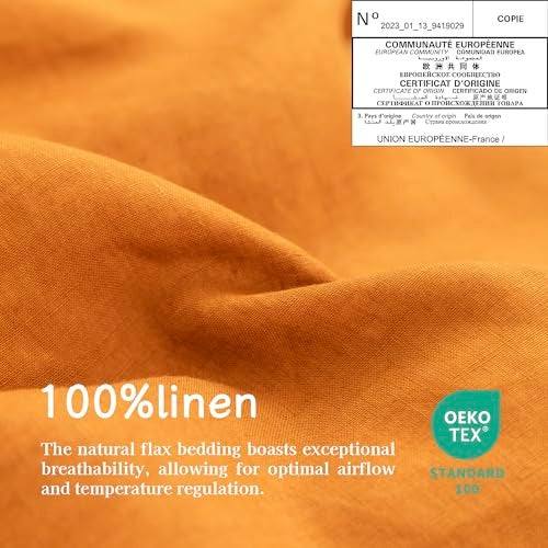 EVERLY Linen Sheets Set Queen Size,100% French Stonewash Pure Linen Sheets Set,4Pieces (1Flat Sheet,1Fitted Sheet,2Pillowcase) Suitable for Hot Sleepers,Deep Pocket Natural Bedding Set-Caramel-Queen - Image 4