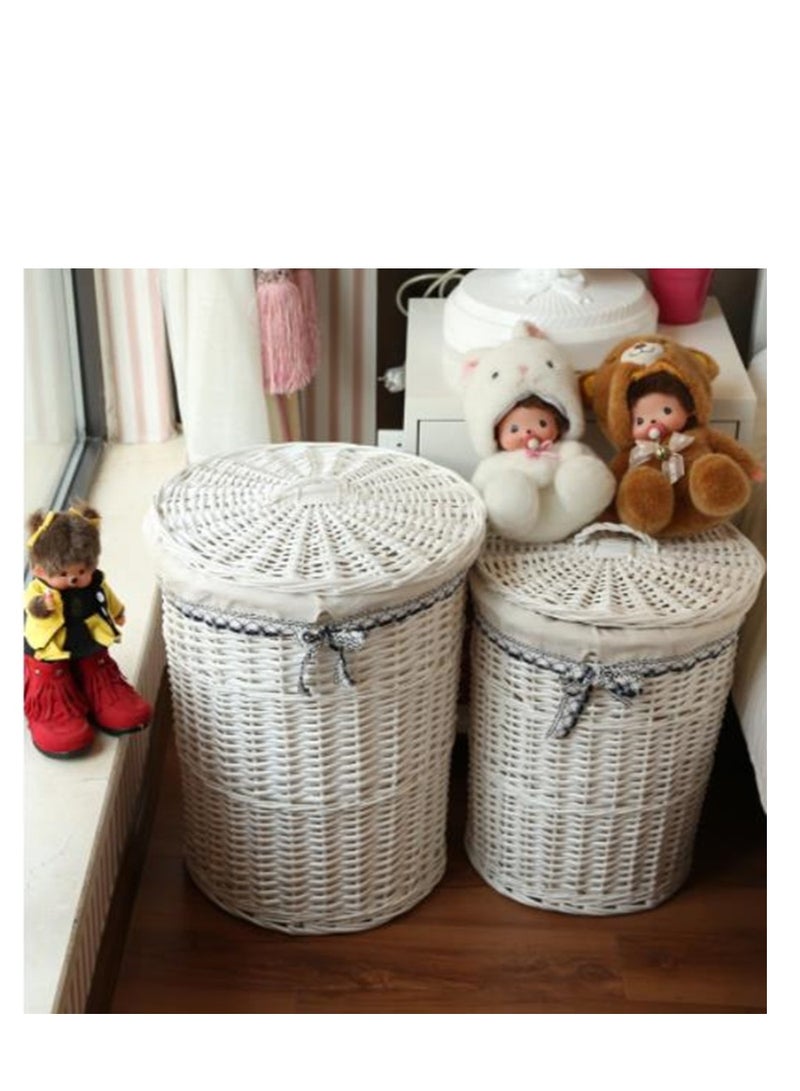Rattan Laundry Basket, 2-Pack Laundry Baskets with Lids, Hand-Made Households Dirty Clothes Storage Hampers for Bedroom Laundry Room Living Room, with Removable Liner Bag, Rustic Home Decor (White)  - Image 1