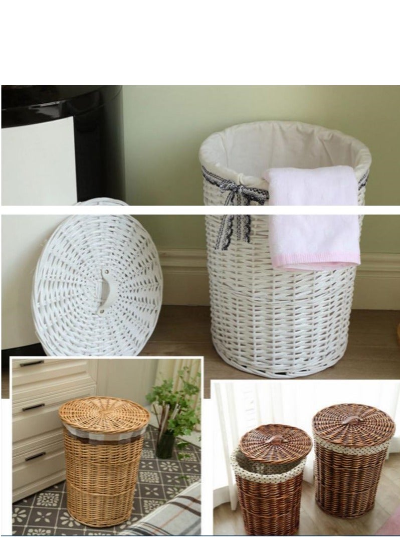 Rattan Laundry Basket, 2-Pack Laundry Baskets with Lids, Hand-Made Households Dirty Clothes Storage Hampers for Bedroom Laundry Room Living Room, with Removable Liner Bag, Rustic Home Decor (White)  - Image 4