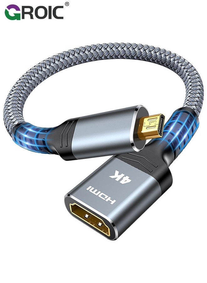 GROIC Grey Micro HDMI to HDMI Adapter, Micro HDMI Male to HDMI Female Adapter Cable, 4K@60Hz HDR 3D Dolby 18Gbps, Compatible for Nikon Zfc/GoPro Hero/Raspberry Pi 4/Sony A6000 and Other Action Camera - Image 1