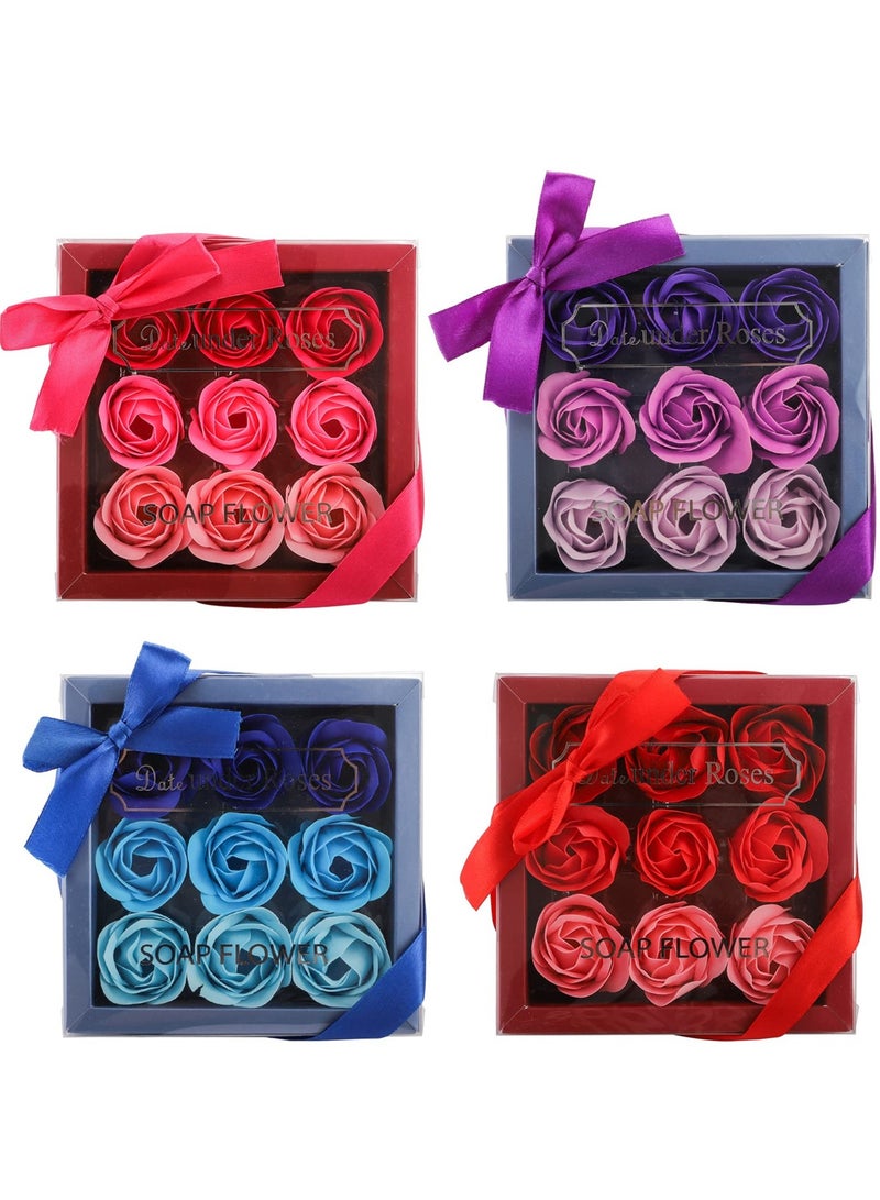 Barakah 4 Boxes Floral Scented Bath Soap Rose Flower Petals 36 Pcs Total Plant Essential Oil Rose Soap Petals in Gift Box for Anniversary Birthday Wedding Valentine’s Day Mother’s Day - Image 1