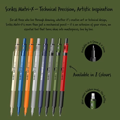 Scrikss 0.7mm Mechanical Clutch Lead Pen Pencil Matte Green Body Matri-X Series Eraser Included - Image 5