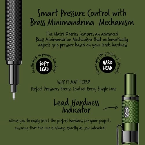 Scrikss 0.7mm Mechanical Clutch Lead Pen Pencil Matte Green Body Matri-X Series Eraser Included - Image 4