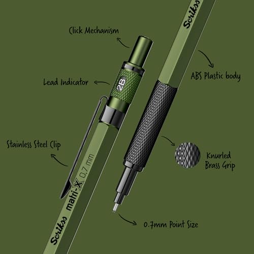 Scrikss 0.7mm Mechanical Clutch Lead Pen Pencil Matte Green Body Matri-X Series Eraser Included - Image 2