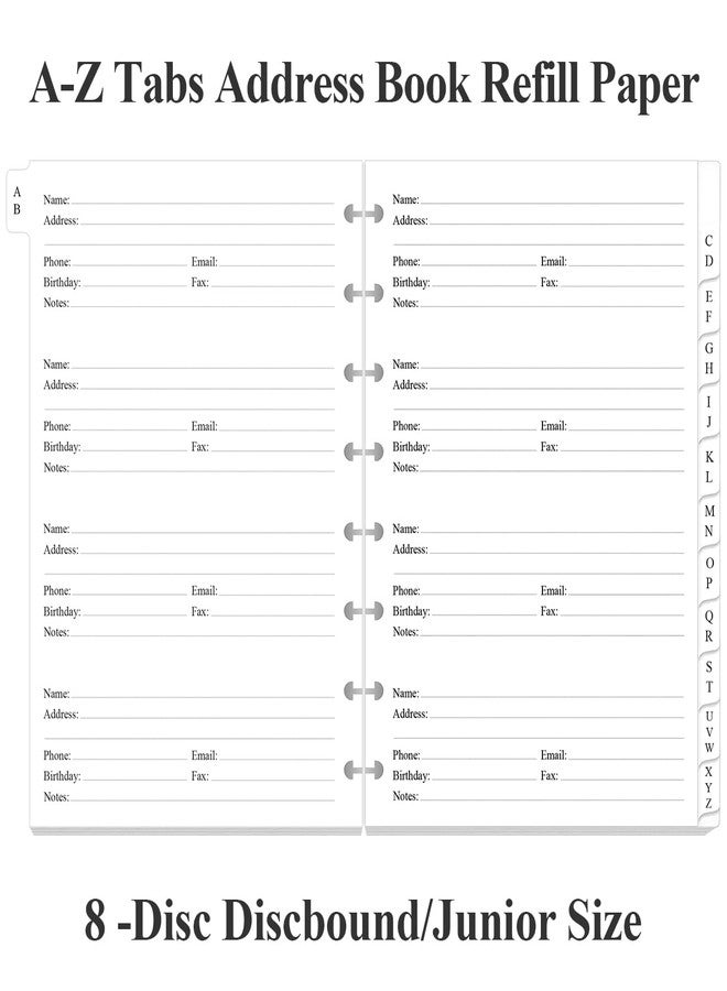 Yaridar A5 TUL Discbound Address Book Refills - 8-Disc A-Z Telephone Address Notebook Refill Paper with Alphabetical Tabs, 120gsm White Paper, 5.8" x 8.3" - Image 2