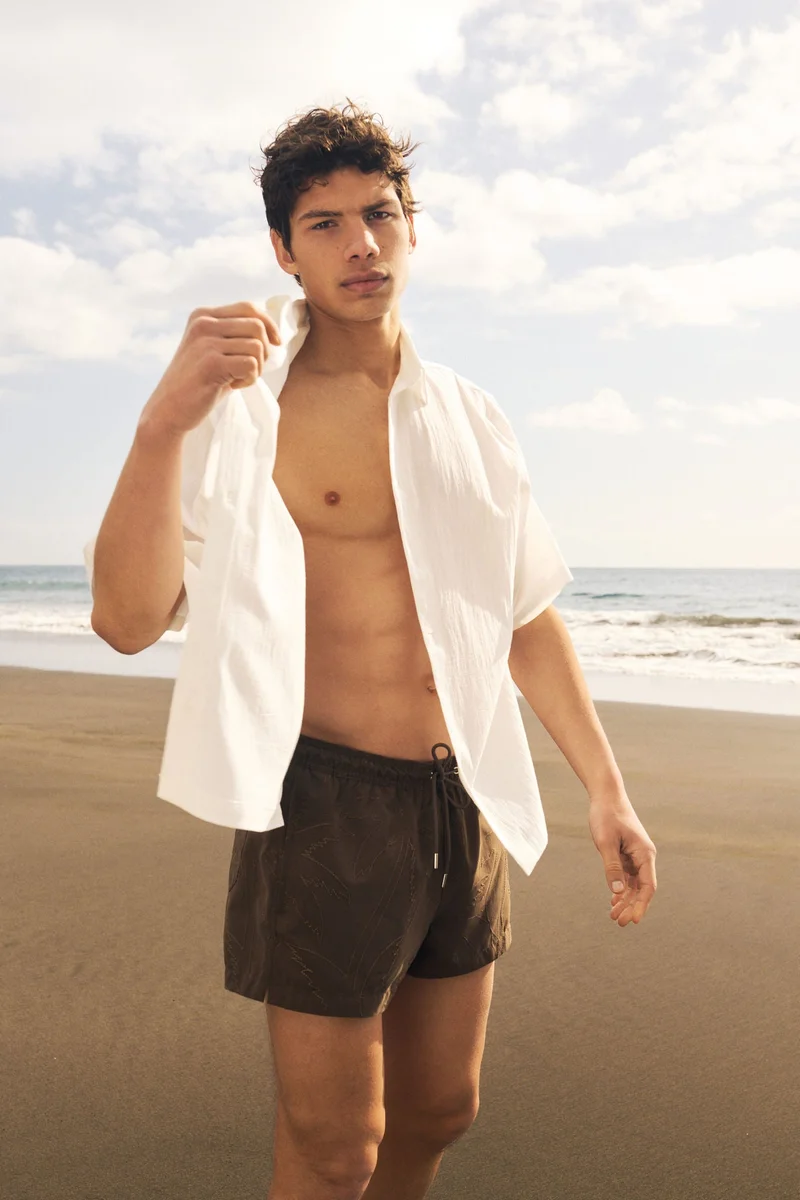 H&M Embroidery-pattern swim shorts