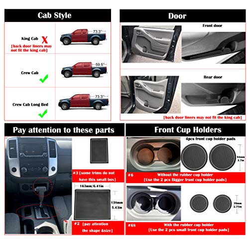 auovo Anti Dust Mats for Frontier Crew Cab 2005-2020 Xterra Accessories 2005-2015 Custom Fit Door Pocket Liners Cup Holder Pads Console Mats(24pcs/Set) (Grey) - Image 2