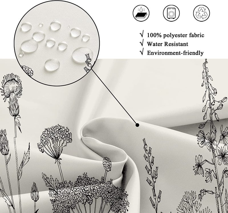 Riyidecor Wild Floral Shower Curtain Botanical Herbs Tulip Plant Nature Blossom Flower Leaf Sketch Gross Waterproof Fabric 60Wx72H Inch Polyester Bathroom Bathtub Decoration 12 Pack Plastic Hooks - Image 4