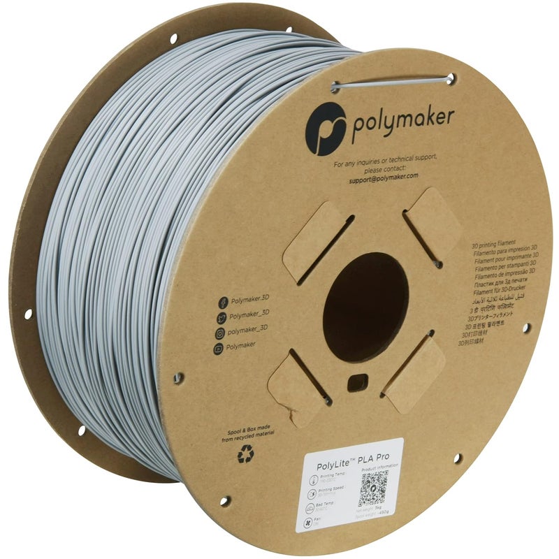 polymaker PLA PRO Filament 1.75mm 3kg, Tough & High Rigidity Grey 3D Printing Filament, PolyLite PLA PRO 3D Printer Filament 1.75mm, Print with Most 3D Printers - Image 1