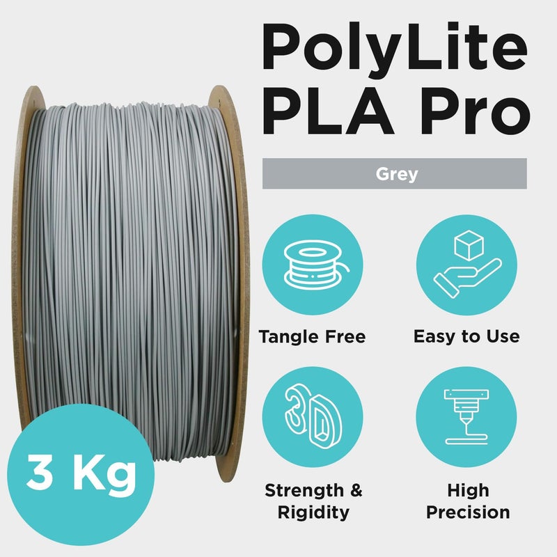 polymaker PLA PRO Filament 1.75mm 3kg, Tough & High Rigidity Grey 3D Printing Filament, PolyLite PLA PRO 3D Printer Filament 1.75mm, Print with Most 3D Printers - Image 4