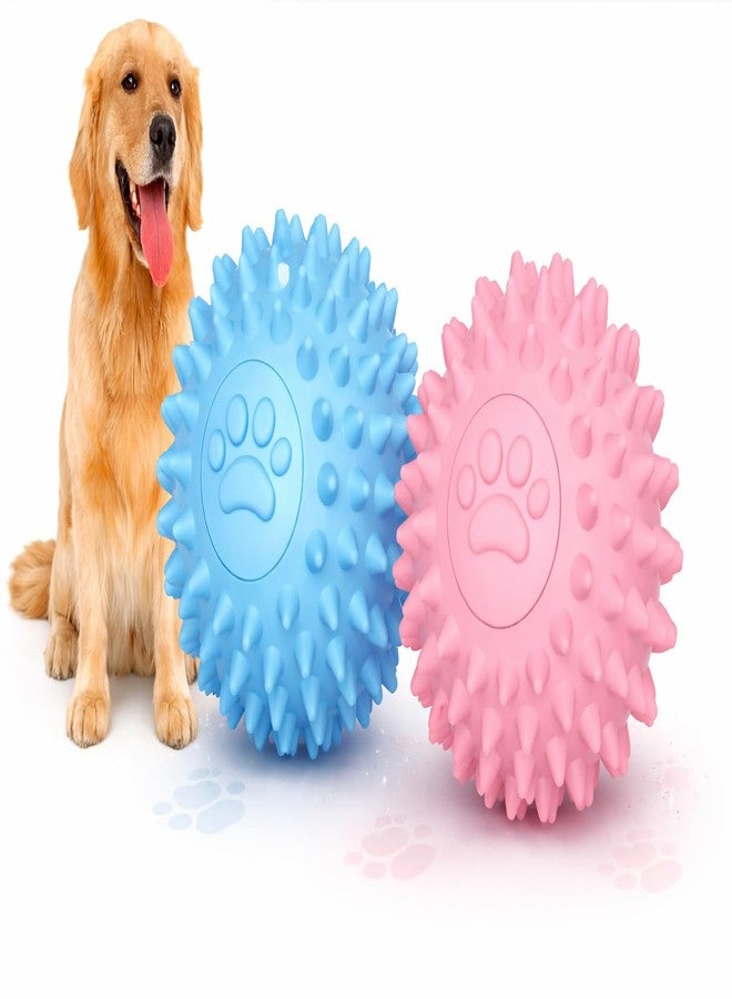 2 Pcs-Spiky Dog Ball | Dog Balls for Aggressive Chewers & Squeaky Balls for Dogs to Fetch, Indestructible Dog Ball Toy & Rubber Balls for Dogs, Dog Dental Chews for Dogs, TPR Material, Blue & Pink - Image 1