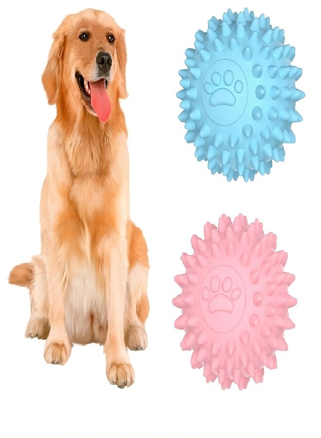 2 Pcs-Spiky Dog Ball | Dog Balls for Aggressive Chewers & Squeaky Balls for Dogs to Fetch, Indestructible Dog Ball Toy & Rubber Balls for Dogs, Dog Dental Chews for Dogs, TPR Material, Blue & Pink - Image 2