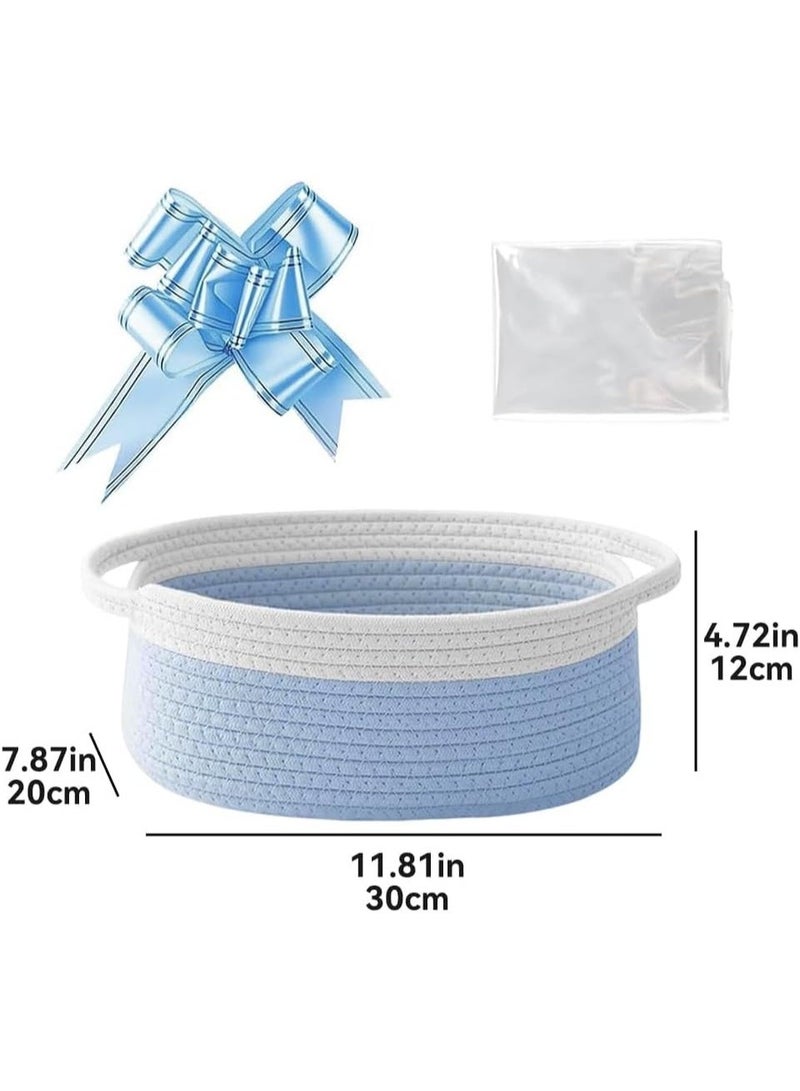 Decorative Empty Gift Basket Set with Gift Bag & Ribbon Bow – 12x8x5 inch Woven Rope Hamper for DIY Gifting, Baby Showers, New Moms & Special Occasions (Blue) - Image 4